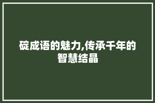 碇成语的魅力,传承千年的智慧结晶 名人名言