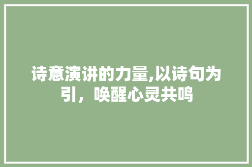 诗意演讲的力量,以诗句为引，唤醒心灵共鸣