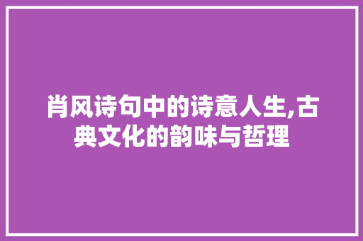 肖风诗句中的诗意人生,古典文化的韵味与哲理