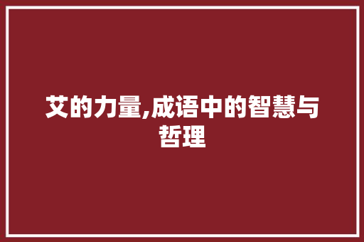 艾的力量,成语中的智慧与哲理