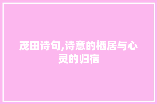 茂田诗句,诗意的栖居与心灵的归宿