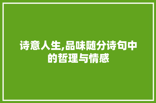 诗意人生,品味随分诗句中的哲理与情感