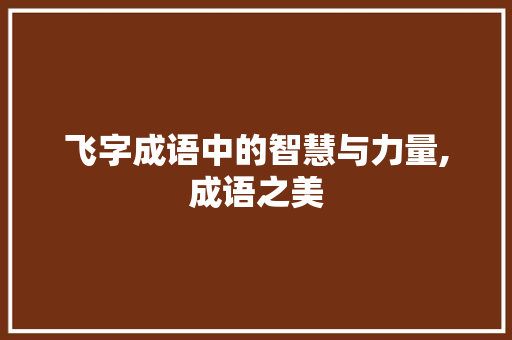 飞字成语中的智慧与力量,成语之美