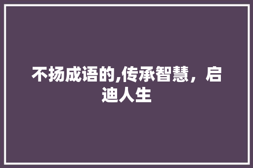 不扬成语的,传承智慧，启迪人生