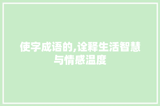 使字成语的,诠释生活智慧与情感温度