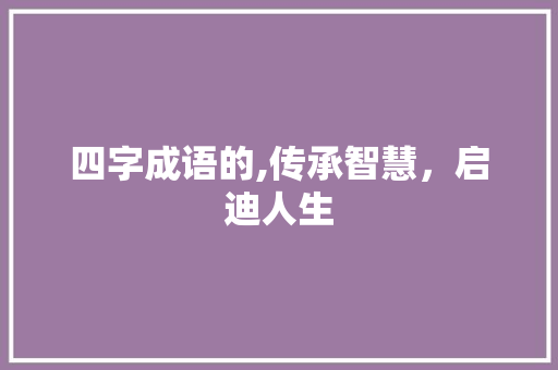四字成语的,传承智慧，启迪人生