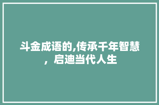 斗金成语的,传承千年智慧，启迪当代人生