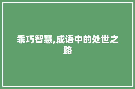 乖巧智慧,成语中的处世之路