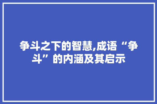 争斗之下的智慧,成语“争斗”的内涵及其启示 成语大全