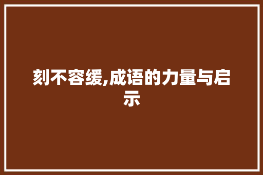 刻不容缓,成语的力量与启示