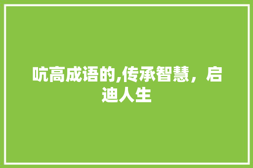 吭高成语的,传承智慧，启迪人生