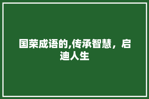 国荣成语的,传承智慧，启迪人生