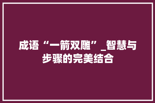 成语“一箭双雕”_智慧与步骤的完美结合