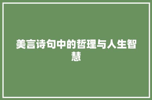 美言诗句中的哲理与人生智慧
