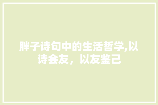 胖子诗句中的生活哲学,以诗会友，以友鉴己