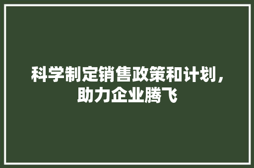 科学制定销售政策和计划，助力企业腾飞