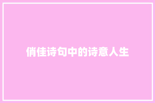 俏佳诗句中的诗意人生