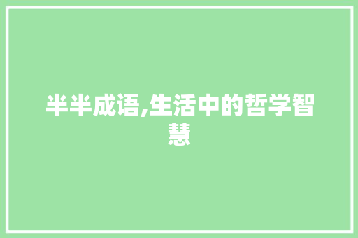 半半成语,生活中的哲学智慧