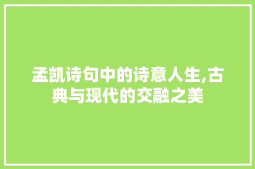 孟凯诗句中的诗意人生,古典与现代的交融之美