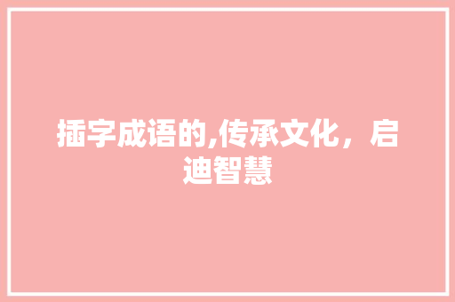 插字成语的,传承文化，启迪智慧