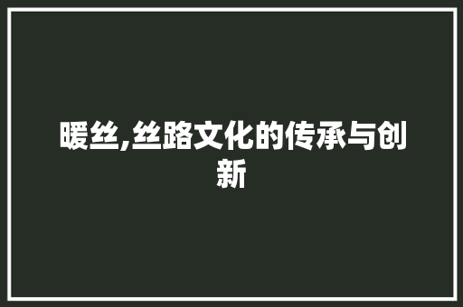 暖丝,丝路文化的传承与创新