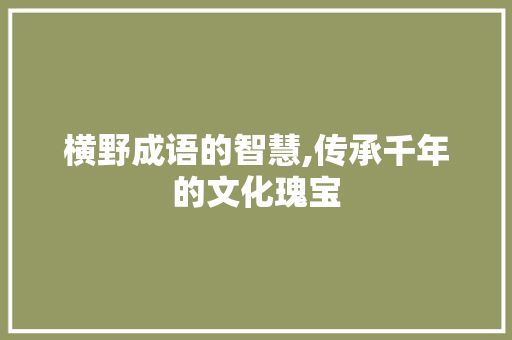横野成语的智慧,传承千年的文化瑰宝