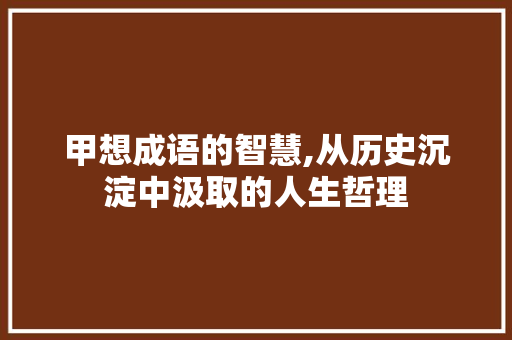 甲想成语的智慧,从历史沉淀中汲取的人生哲理