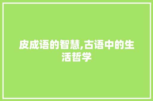 皮成语的智慧,古语中的生活哲学 名人名言
