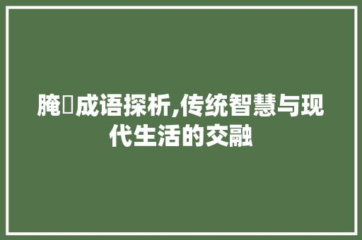 腌仏成语探析,传统智慧与现代生活的交融
