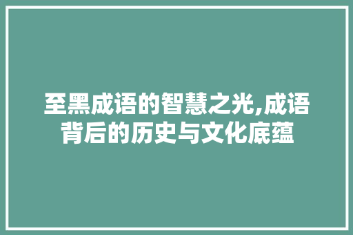 至黑成语的智慧之光,成语背后的历史与文化底蕴
