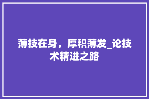 薄技在身，厚积薄发_论技术精进之路