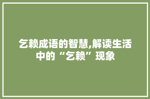乞赖成语的智慧,解读生活中的“乞赖”现象