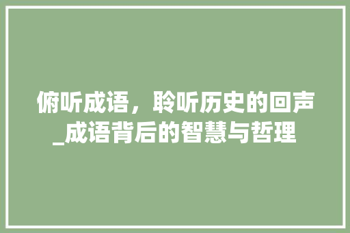俯听成语，聆听历史的回声_成语背后的智慧与哲理