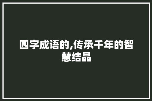 四字成语的,传承千年的智慧结晶