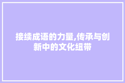 接续成语的力量,传承与创新中的文化纽带 诗词鉴赏