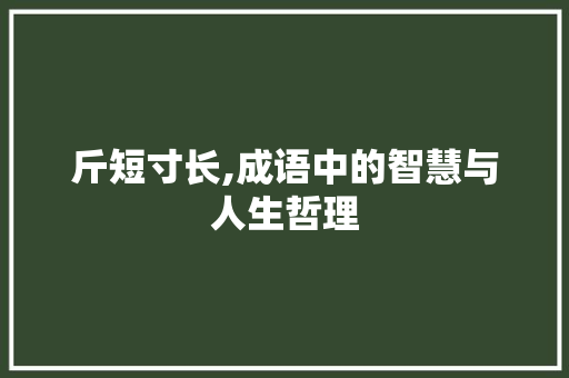 斤短寸长,成语中的智慧与人生哲理