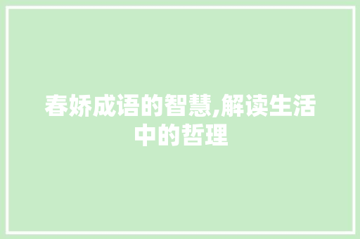 春娇成语的智慧,解读生活中的哲理 演讲稿