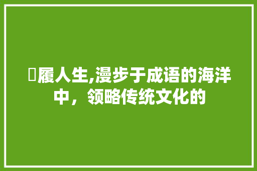 歨履人生,漫步于成语的海洋中，领略传统文化的
