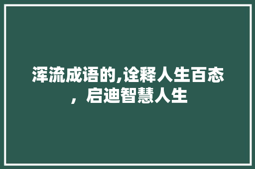 浑流成语的,诠释人生百态，启迪智慧人生