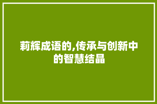 莉辉成语的,传承与创新中的智慧结晶