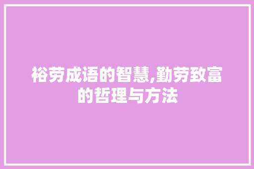 裕劳成语的智慧,勤劳致富的哲理与方法