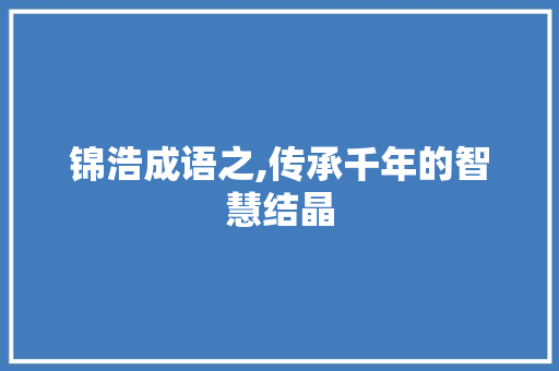 锦浩成语之,传承千年的智慧结晶