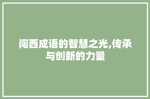 闯西成语的智慧之光,传承与创新的力量