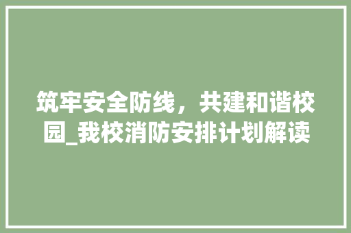 筑牢安全防线，共建和谐校园_我校消防安排计划解读