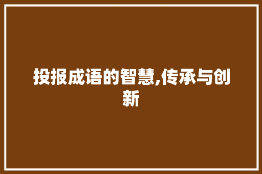 投报成语的智慧,传承与创新