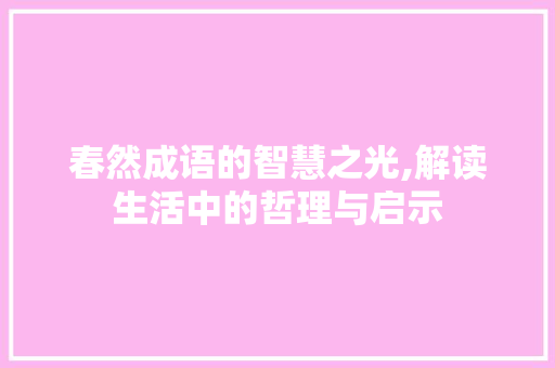 春然成语的智慧之光,解读生活中的哲理与启示