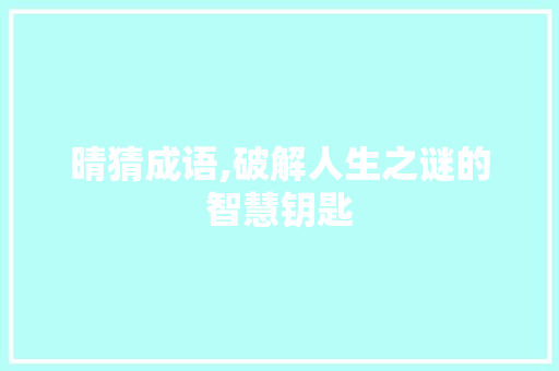 晴猜成语,破解人生之谜的智慧钥匙