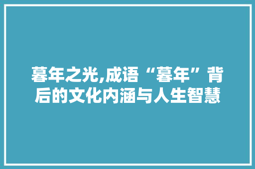 暮年之光,成语“暮年”背后的文化内涵与人生智慧