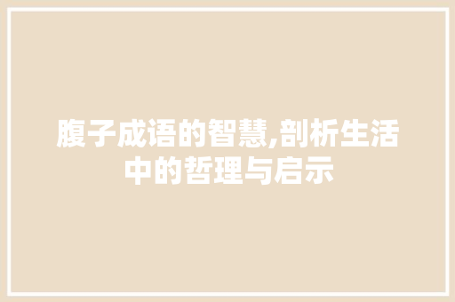 腹子成语的智慧,剖析生活中的哲理与启示