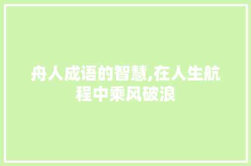 舟人成语的智慧,在人生航程中乘风破浪